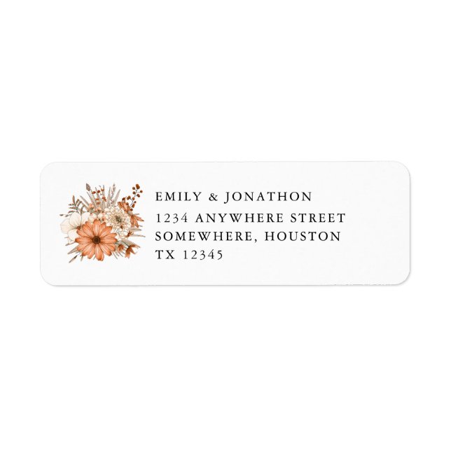 Autumn Florals Newlyweds Return Address Wedding La Label (Front)