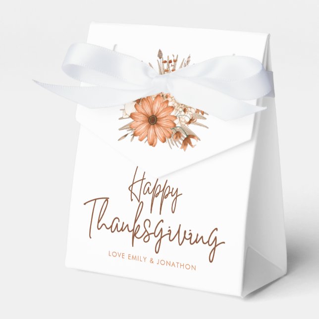 Autumn Florals Script Names Happy Thanksgiving Favour Box (Front Side)
