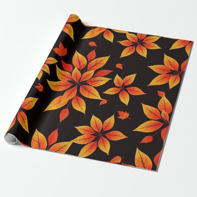 Autumn Flower Bold Fall Colors  Wrapping Paper (Unrolled)