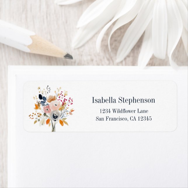 Autumn Flower Bouquet Boho Return Address Label (Insitu)