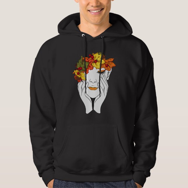 Autumn Flower Bouquet Girl Thanksgiving Retro ART  Hoodie (Front)