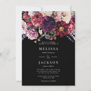 Autumn Flower Dahlia Wedding Invitation Black