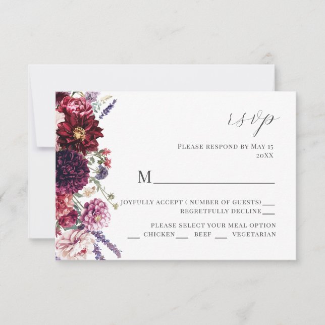 Autumn Flower Dahlia Wedding Invitation RSVP Card (Front)