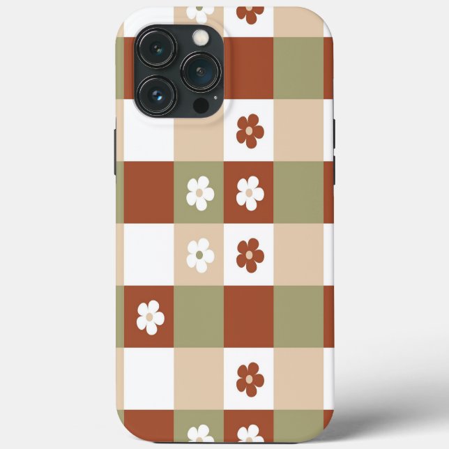 Autumn Flower Gingham Check Pattern Case-Mate iPhone Case (Back)