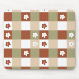 Autumn Flower Gingham Check Pattern Mouse Pad