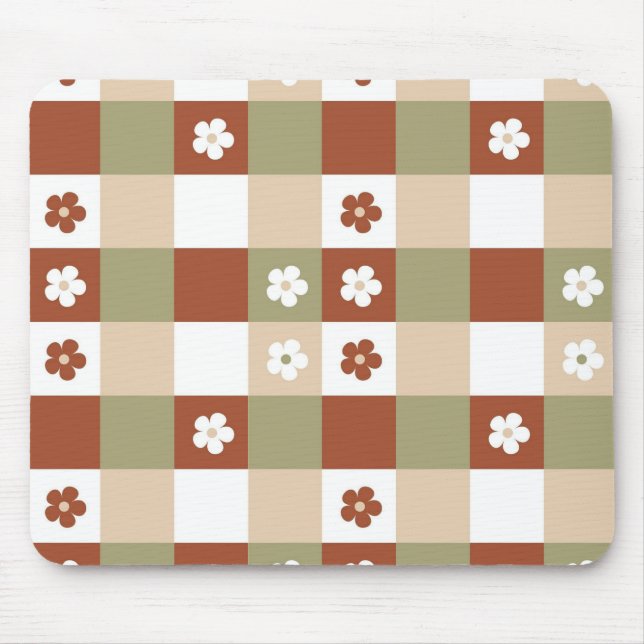 Autumn Flower Gingham Check Pattern Mouse Pad (Front)