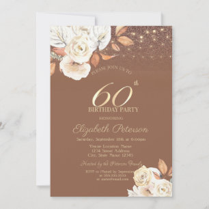 Autumn Flower Glitter Terracotta 60th Birthday Invitation
