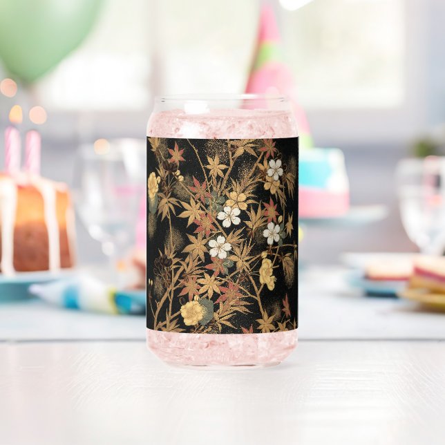 Autumn Flower & Tree 1884 Japanese Ornamental Art Can Glass (Insitu (Birthday))