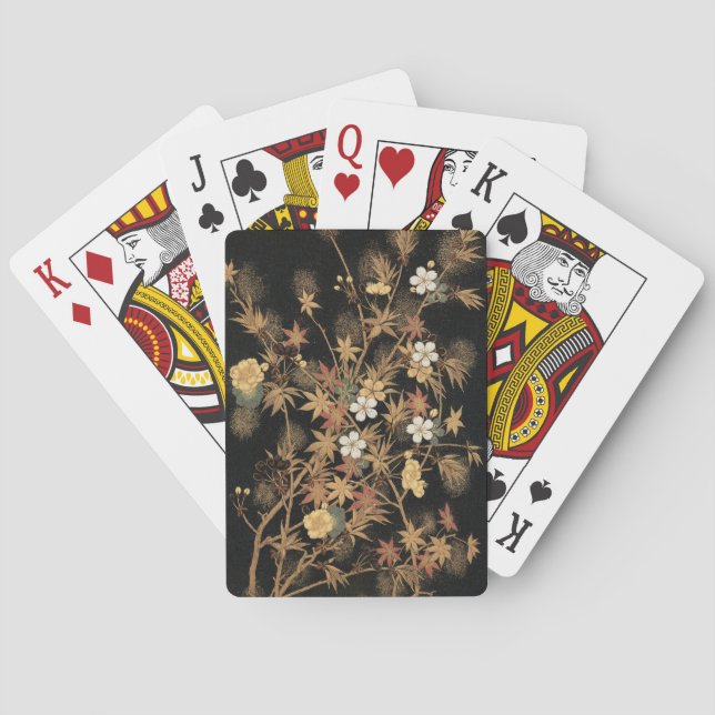 Autumn Flower & Tree 1884 Japanese Ornamental Art Playing Cards (Back)