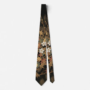 Autumn Flower & Tree 1884 Japanese Ornamental Art Tie