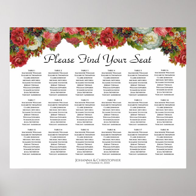 Autumn Flowers 18 Table Wedding Seating Chart (Front)