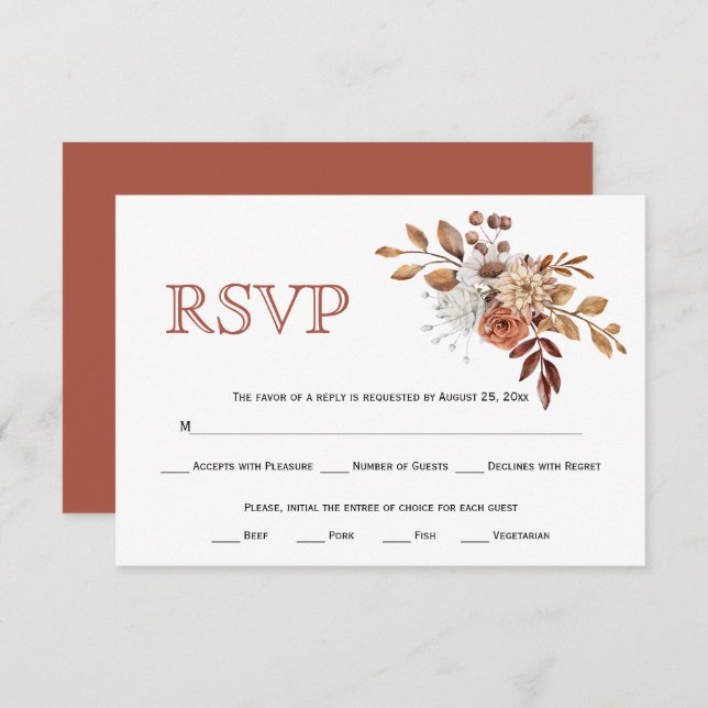 Autumn flowers and foliage fall earthy wedding RSVP card (Front/Back)