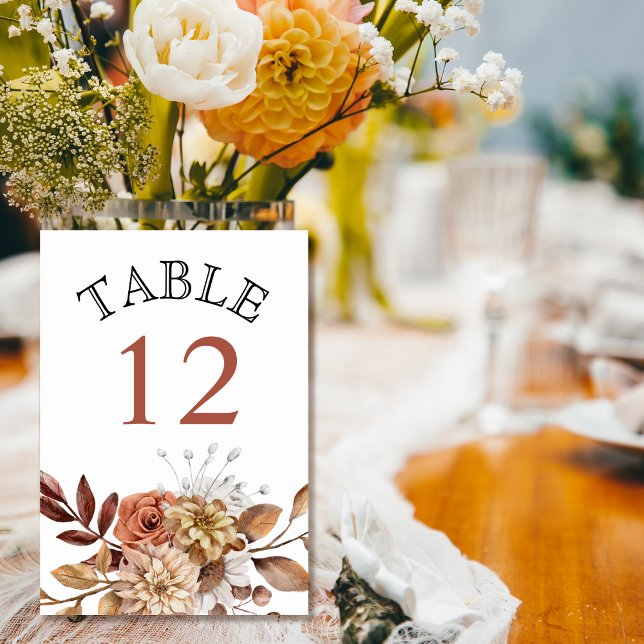 Autumn flowers and foliage fall earthy wedding table number (Creator Uploaded)