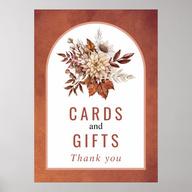 Autumn flowers and foliage terracotta fall wedding poster (Front)