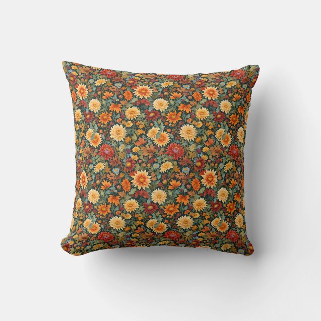 Autumn Flowers and Leaves Cushion (Front)