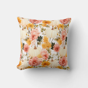 Autumn flowers and pumpkin design  cushion