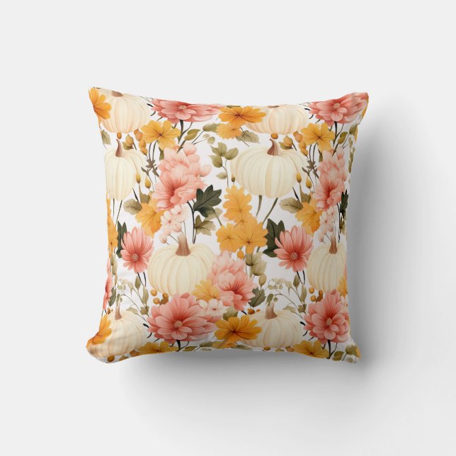 Autumn flowers and pumpkin design  cushion (Front)