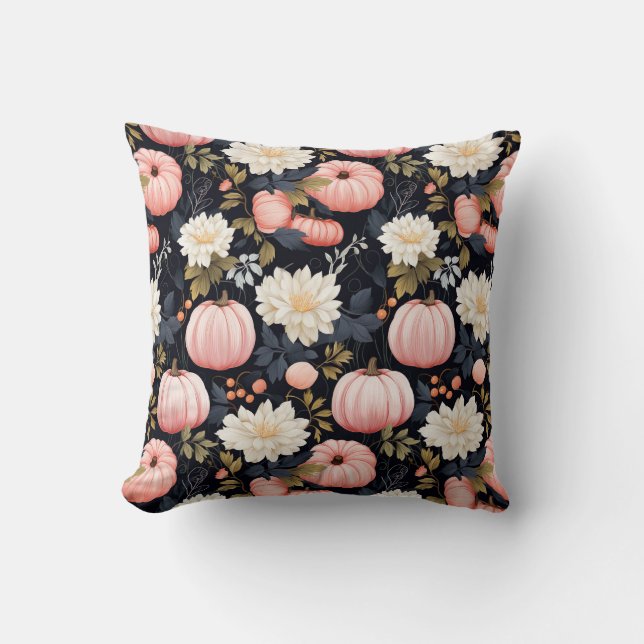Autumn flowers and pumpkin design  cushion (Front)