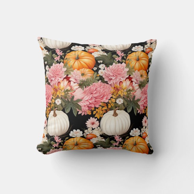 Autumn flowers and pumpkin design  cushion (Front)
