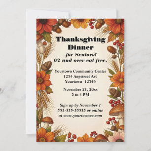 Autumn Flowers and Wheat Thanksgiving Invitation