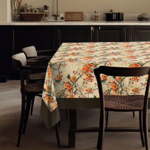 Autumn Flowers & Birds Tablecloth Seasonal Charm