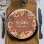 Autumn Flowers Bridal Shower Terracotta Paper Plate<br><div class="desc">Elegant watercolor fall flowers and greenery on a terracotta,  these beautiful paper plates are perfect for any occasion. MATCHING items in our store.</div>