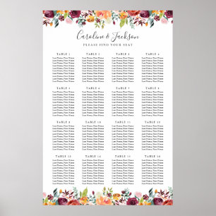 Autumn Flowers Elegant Wedding Seating Chart