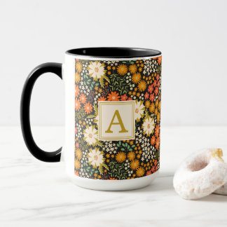 Autumn Flowers Fall Colours Monogram Mug