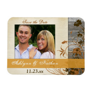 Autumn Flowers, FAUX Wood Save the Date Magnet