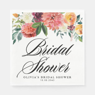 Autumn Flowers Garland Fall Bridal Shower Napkin
