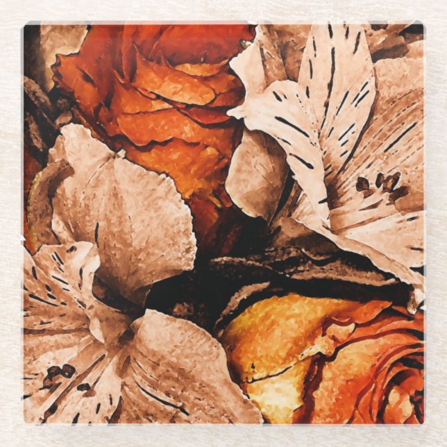 Autumn flowers glass coaster (Front)