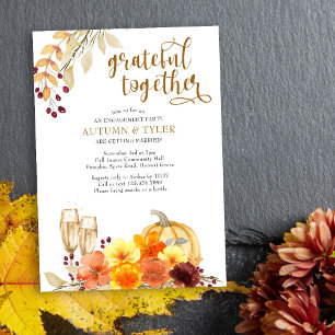 Autumn Flowers Grateful Together Engagement Party Invitation