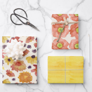 Autumn Flowers Melon Orange Zinnias Yellow Wrapping Paper Sheet