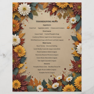 Autumn Flowers Menu Invitation Custom Letterhead