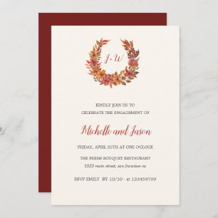 Autumn Flowers Monogram Elegant Engagement Party Invitation