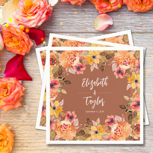Autumn Flowers on Terracotta Wedding Shower Napkin