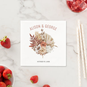Autumn flowers, palm leaf terracotta fall wedding napkin