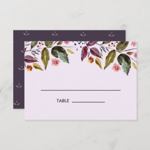 Autumn Flowers Plum Wedding Table Place Card