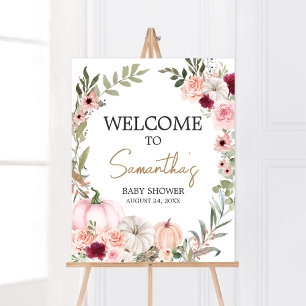 Autumn Flowers Pumpkin Baby Shower Welcome Poster