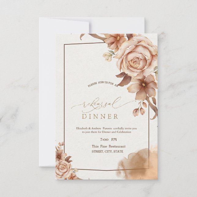 Autumn Flowers Rehearsal Dinner Invitation (Front)