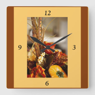 Autumn Flowers - Square Wall Clock