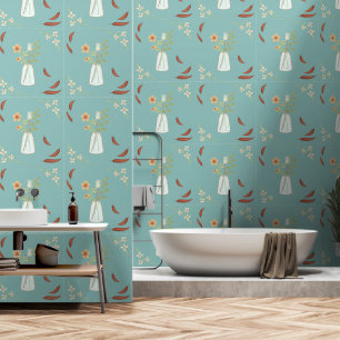 Autumn Flowers Still Life Mint Green Wallpaper