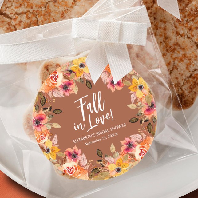Autumn Flowers Terracotta Bridal Shower Classic Round Sticker (Creator Uploaded)