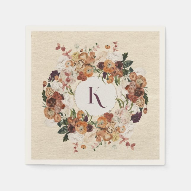 Autumn Flowers Wreath Personalised Napkin (Front)