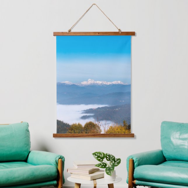Autumn fog below mountain Triglav Hanging Tapestry (Living Room)