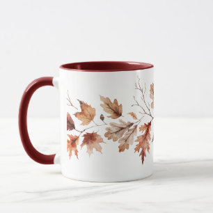 Autumn Foliage and Pinecone Watercolor Art Mug. Mug
