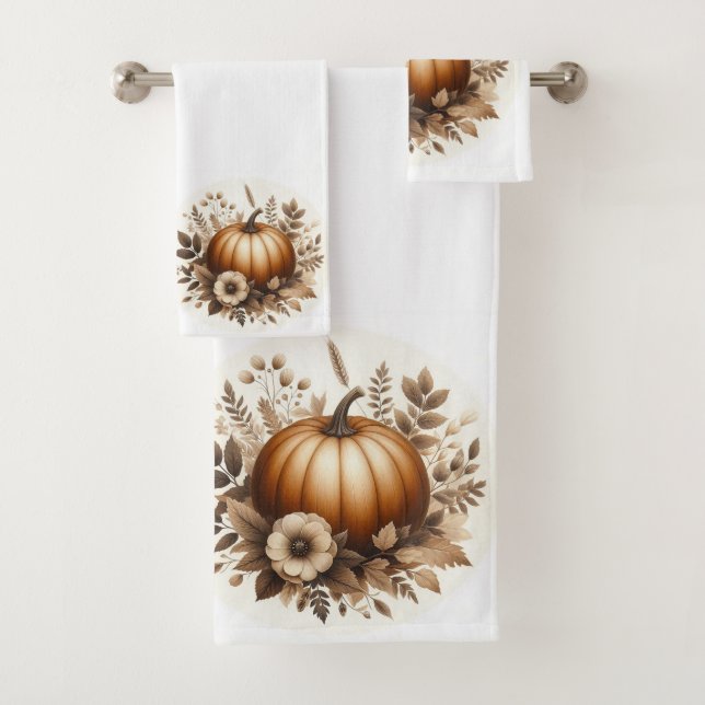 Autumn Foliage and Pumpkin Bath Towel Set (Insitu)