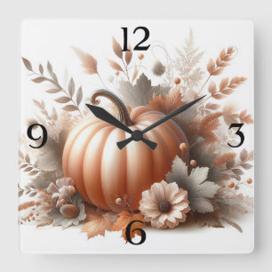 Autumn Foliage and Pumpkin Square Wall Clock