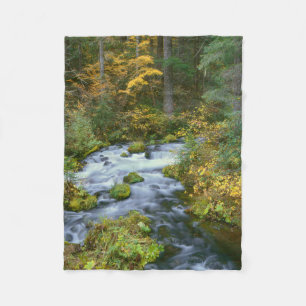 Autumn foliage & Douglas Fir Border Roaring River Fleece Blanket
