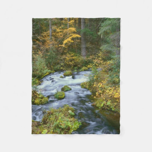 Autumn foliage & Douglas Fir Border Roaring River Fleece Blanket (Front)